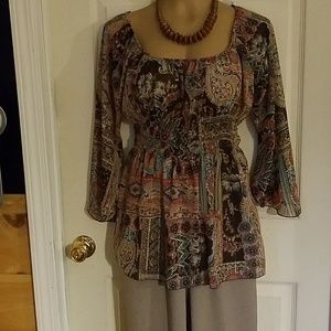 Shear cinched waist blouse